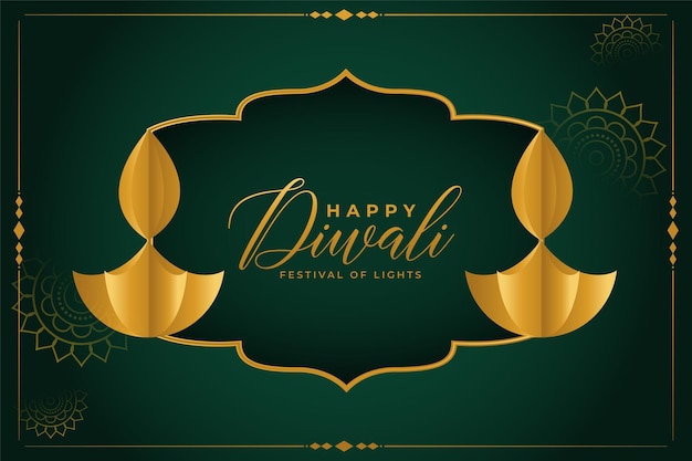 Vecteur gratuit bannière diya dorée de style ethnique pour le festival des lumières vecteur diwali