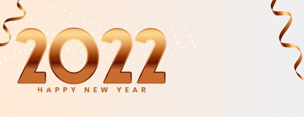 Bannière dorée de célébration de bonne année 2022 avec des rubans de confettis