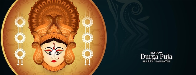 Vecteur gratuit bannière du festival durga puja et happy navratri avec le visage de la déesse durga