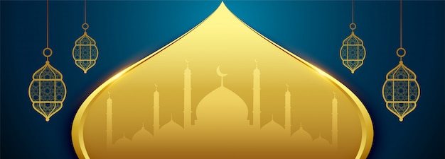Bannière du festival islamique eid en couleur dorée