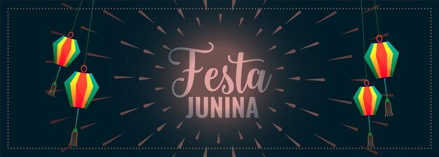 Bannière du festival traditionnel festa junina avec décoration de lanterne