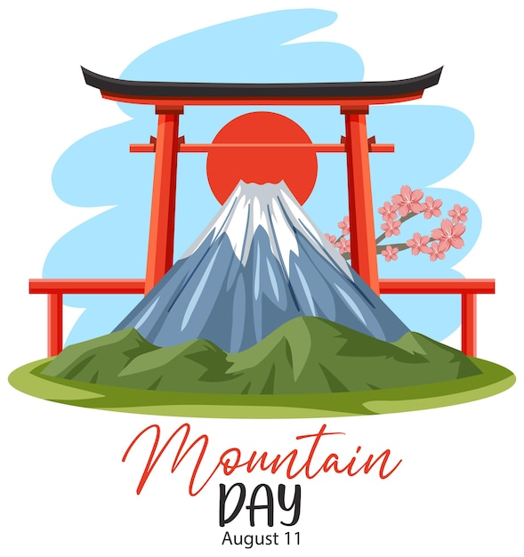 Bannière du jour de la montagne au Japon le 11 août avec le mont Fuji et la porte Torii
