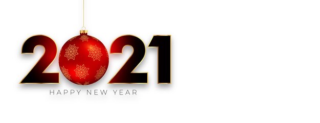 Vecteur gratuit bannière élégante du nouvel an 2021 avec boule de noël