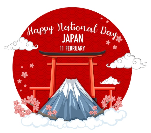 Vecteur gratuit bannière de la fête nationale du japon heureux avec la porte torii et le mont torii