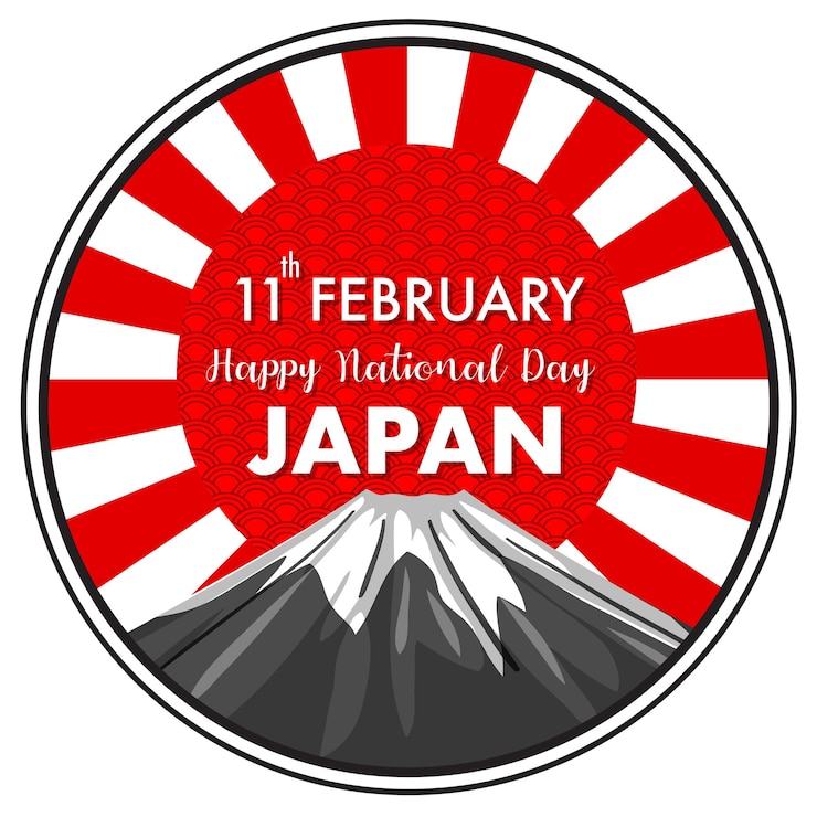 Vecteur gratuit bannière de la fête nationale du japon avec le mont fuji au soleil rouge
