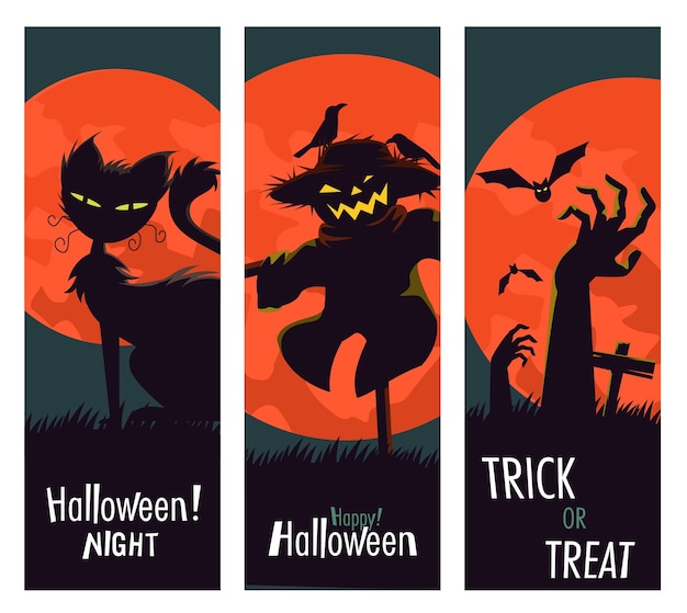 Bannière Halloween heureux avec des personnages