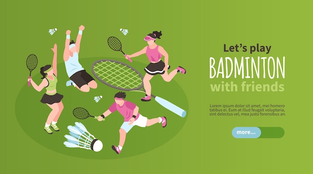 Vecteur gratuit bannière horizontale d'amis de badminton