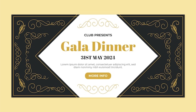 Vecteur gratuit bannière horizontale de dîner de gala de luxe