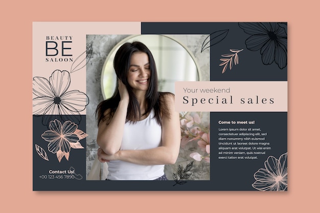 Bannière horizontale florale de salon de beauté