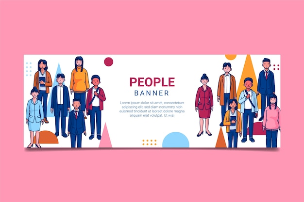 Bannière horizontale de gens d'affaires dessinés à la main