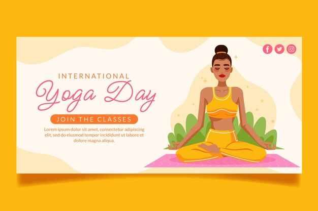 Bannière horizontale de la journée internationale du yoga dessinée à la main