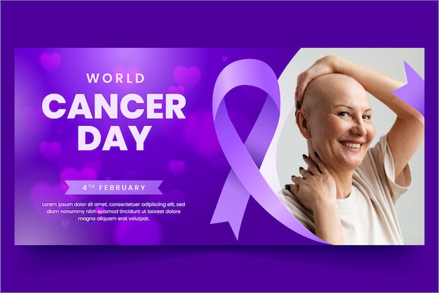 Vecteur gratuit bannière horizontale de la journée mondiale du cancer en dégradé