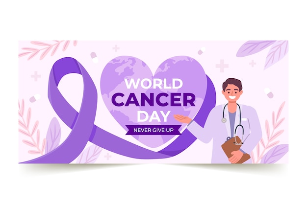 Vecteur gratuit bannière horizontale de la journée mondiale du cancer plat