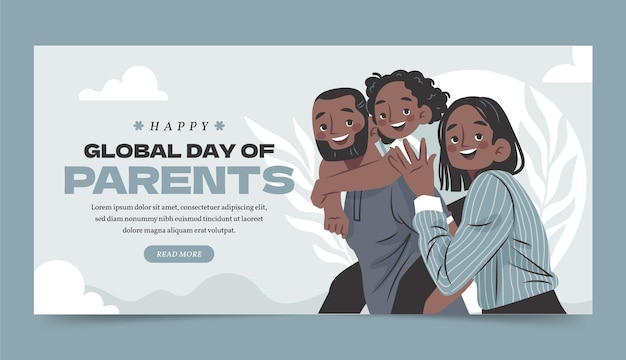 Vecteur gratuit bannière horizontale de la journée mondiale des parents dessinée à la main