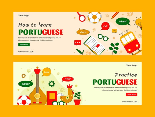 Vecteur gratuit bannière horizontale de langue portugaise dessinée à la main