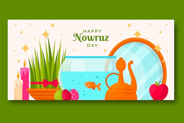 Vecteur gratuit bannière horizontale de norouz plat