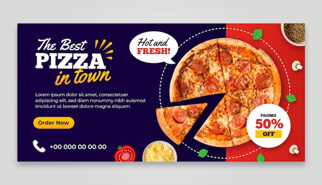 Vecteur gratuit bannière horizontale de pizza dessinée à la main