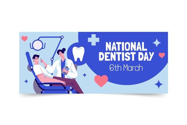 Vecteur gratuit bannière horizontale plate de la journée nationale du dentiste