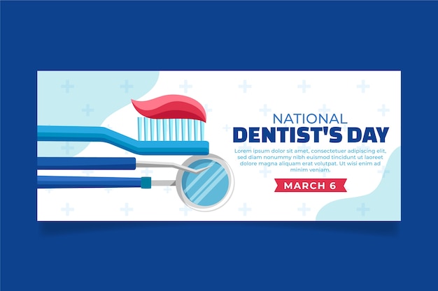 Vecteur gratuit bannière horizontale plate de la journée nationale du dentiste