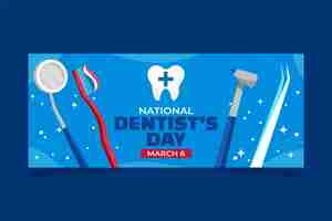 Vecteur gratuit bannière horizontale plate de la journée nationale du dentiste