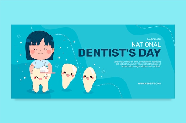 Vecteur gratuit bannière horizontale plate de la journée nationale du dentiste