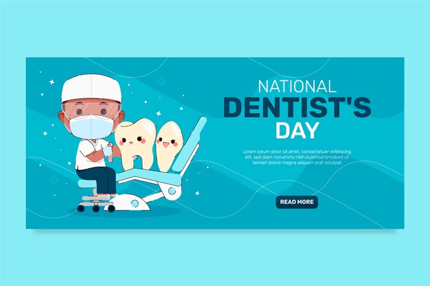 Vecteur gratuit bannière horizontale plate de la journée nationale du dentiste