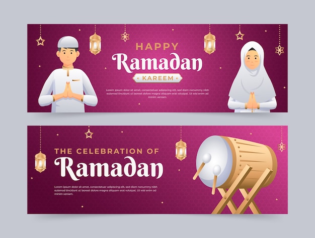 Vecteur gratuit bannière horizontale de ramadan dégradé