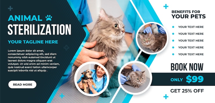 Vecteur gratuit bannière horizontale de stérilisation animale dessinée à la main