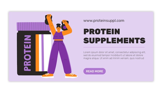 Vecteur gratuit bannière horizontale de suppléments de protéines