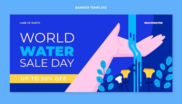 Bannière Horizontale De Vente De La Journée Mondiale De L'eau Plate