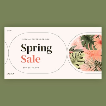 Bannière horizontale de vente de printemps aquarelle