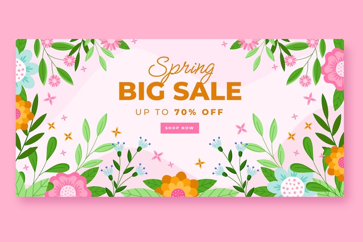 Vecteur gratuit bannière horizontale de vente de printemps plat