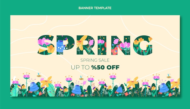 Vecteur gratuit bannière horizontale de vente de printemps plat