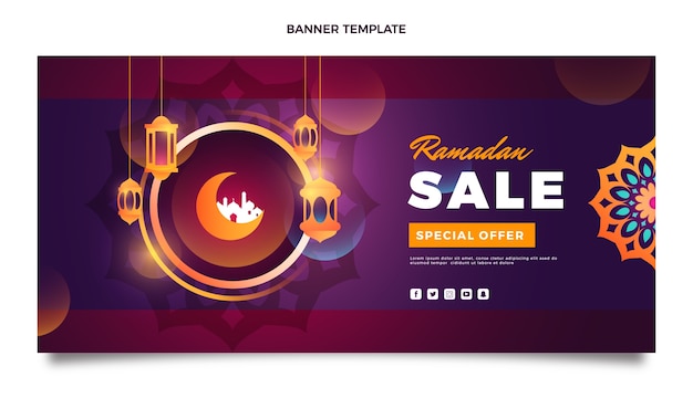 Vecteur gratuit bannière horizontale de vente de ramadan dégradé
