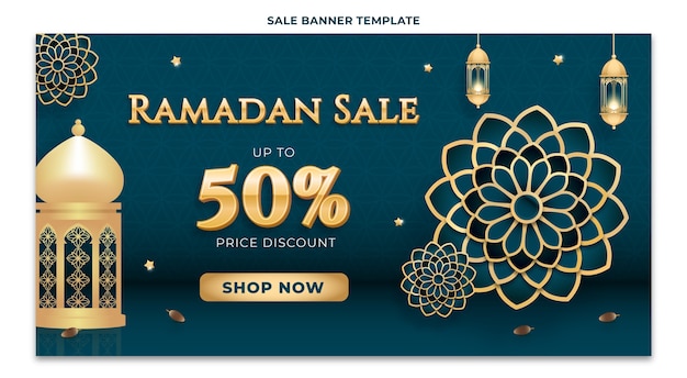 Vecteur gratuit bannière horizontale de vente de ramadan réaliste