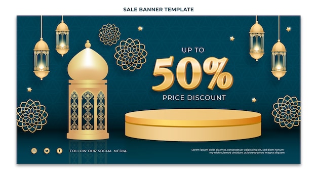 Vecteur gratuit bannière horizontale de vente de ramadan réaliste