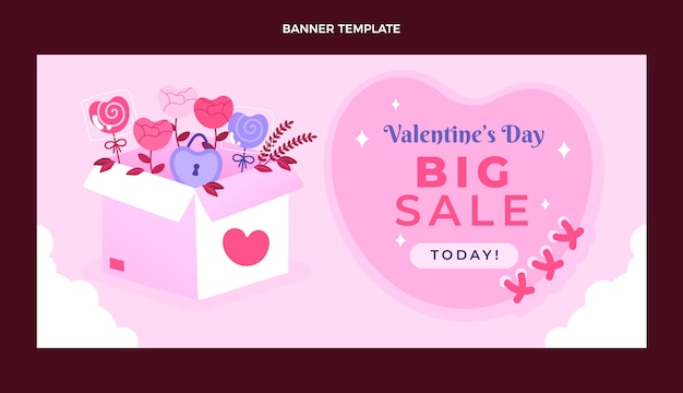 Bannière Horizontale De Vente Saint Valentin Dessinés à La Main