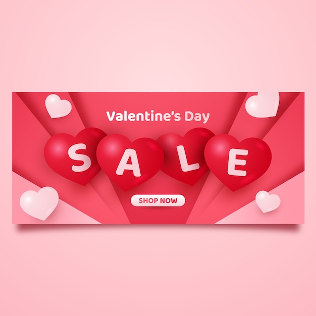 Bannière horizontale de vente de saint valentin réaliste