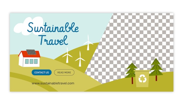Vecteur gratuit bannière horizontale de voyage durable dessinée à la main