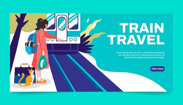 Vecteur gratuit bannière horizontale de voyage en train design plat