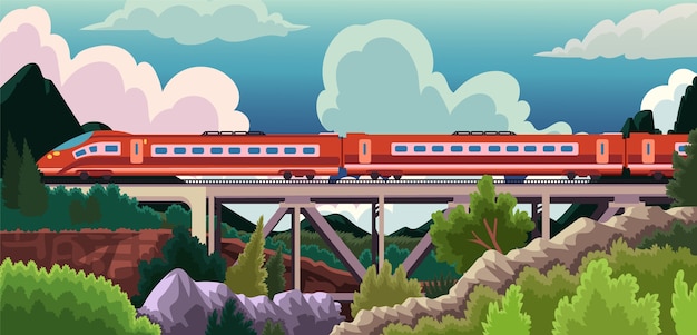 Vecteur gratuit bannière horizontale de voyage en train dessiné à la main