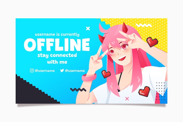 Vecteur gratuit bannière hors ligne anime pour twitch