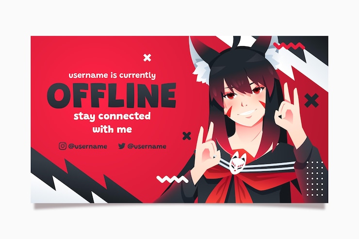 Vecteur gratuit bannière hors ligne anime pour twitch