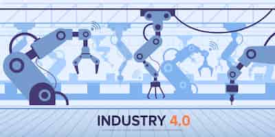 Vecteur gratuit bannière de l'industrie 4.0 avec technologie d'intelligence avec bras robotique.