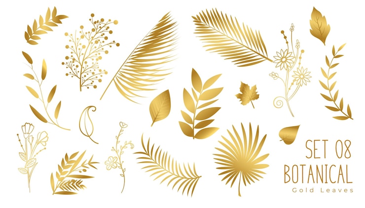 Vecteur gratuit bannière d'invitation de feuilles dorées tropicales abstraites dans l'ensemble
