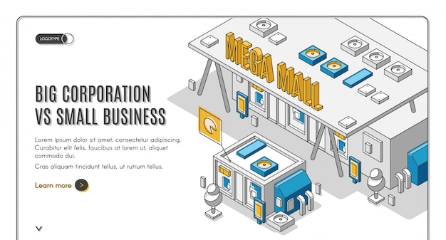 Vecteur gratuit bannière isométrique de grande entreprise vs petite entreprise