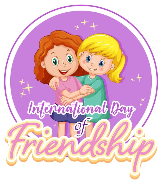 Vecteur gratuit bannière de la journée internationale de l'amitié avec deux petites filles
