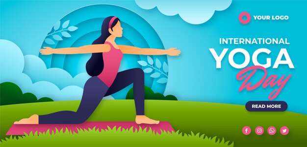 Vecteur gratuit bannière de la journée internationale du yoga dans un style papier