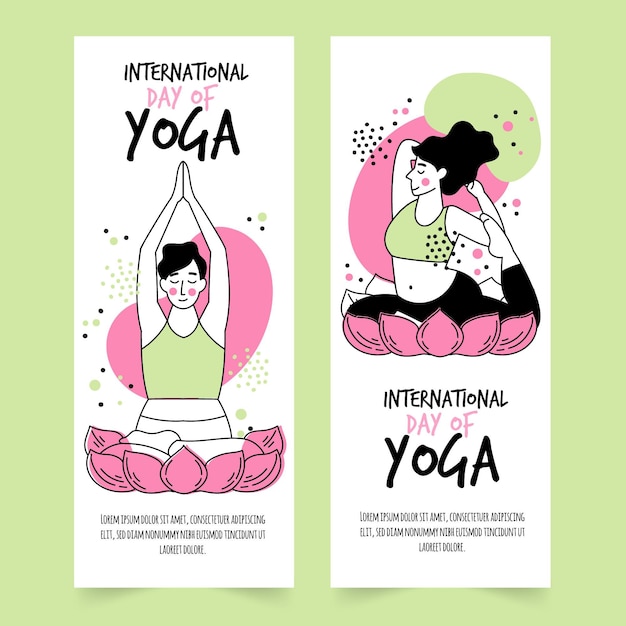 Vecteur gratuit bannière de la journée internationale du yoga dessinée à la main