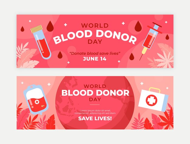 Bannière de la journée mondiale du donneur de sang dessinée à la main